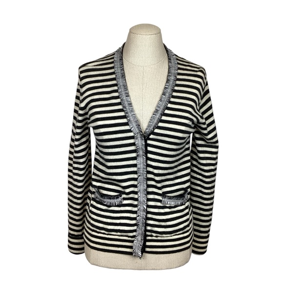 J Crew 100% Wool Button Cardigan Striped Long Sleeve Black White - Picture 13 of 13